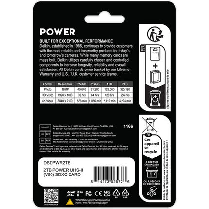 Delkin Devices 2TB POWER Tarjeta de Memoria SDXC UHS-II 300MBs Velocidad Lectura 250MBs Escritura con Estuche Protector