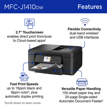 Brother Work Smart MFC-J1410DW Impresora Multifunción tinta color Wi-Fi 600x1200dpi Duplex Automático