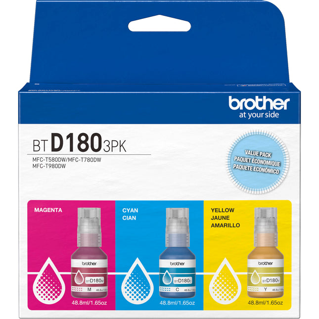 Brother INKvestment Tank Pack 3 Botellas de Tinta Alto Rendimiento Cyan Magenta Amarillo para MFC-T580DW T780DW T980DW