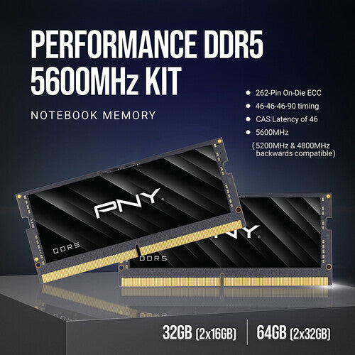 PNY 64GB DDR5 5600 MHz SO-DIMM Kit de Memoria 2 x 32GB Unbuffered