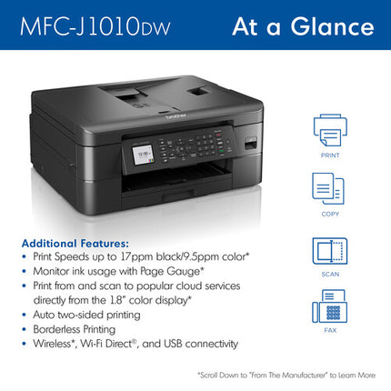 Brother MFC-J1010DW Impresora Multifuncional Color Wi-Fi 1200x800 dpi 17 ppm Negro 2 Cartuchos Negros Alta Capacidad