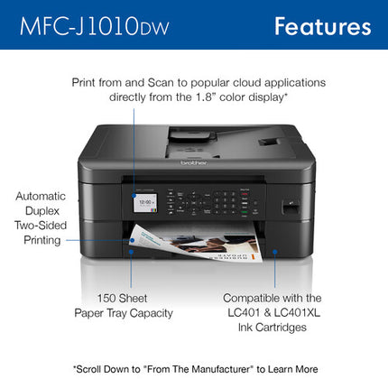 Brother MFC-J1010DW Impresora Multifuncional Color Wi-Fi 1200x800 dpi 17 ppm Negro 2 Cartuchos Negros Alta Capacidad