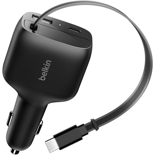 Belkin BoostCharge Retractable Cargador de Coche USB 75W con Cable USB-C Retráctil 30"