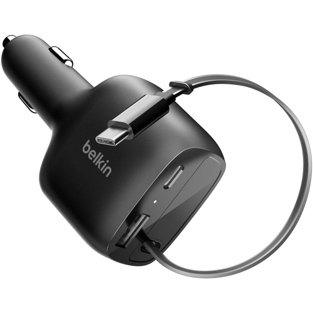 Belkin BoostCharge Retractable Cargador de Coche USB 75W con Cable USB-C Retráctil 30"