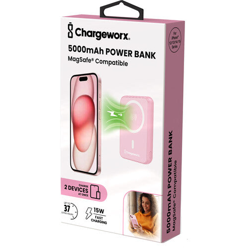 ChargeWorx MagSafe Power Bank 5000mAh 15W carga doble rosa
