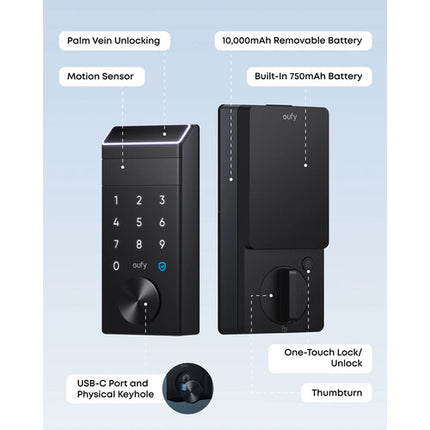 eufy Security FamiLock E35 Cerradura Inteligente con Batería 10000mAh y Entrada por Palma