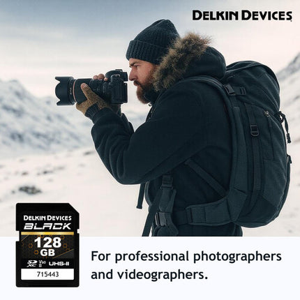 Delkin Devices 128GB BLACK UHS-II SDXC Tarjeta de Memoria 290MB/s 190MB/s con Estuche Protector