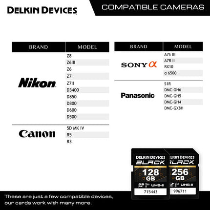 Delkin Devices 128GB BLACK UHS-II SDXC Tarjeta de Memoria 290MB/s 190MB/s con Estuche Protector