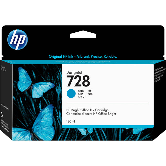 HP 728 Cian Cartucho de Tinta para Plotter DesignJet 130mL Dye-Based