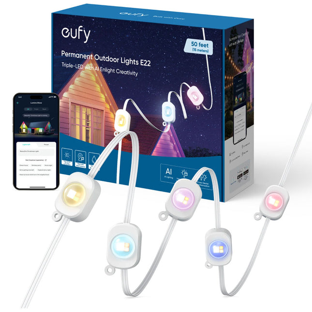 eufy Security E22 Luces Permanentes Exteriores 50 pies 90 lúmenes IP65