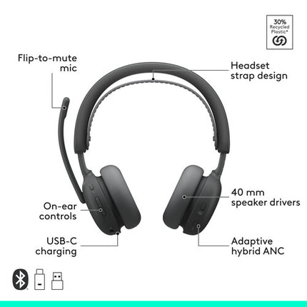 Logitech Zone Wireless 2 ES Auriculares Bluetooth con ANC y 20h batería