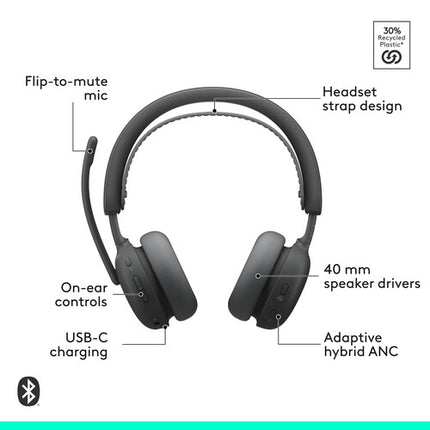 Logitech Zone Wireless 2 ES Auriculares Bluetooth 40mm 20h Batería Graphite