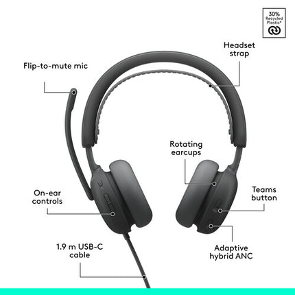Logitech Zone Wired 2 Auriculares para Negocios Control en Oreja y Cancelación Activa