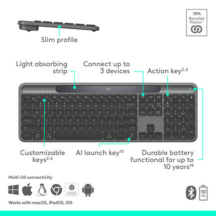 Logitech Signature Slim Solar+ Teclado inalámbrico y Ratón MX Master 4 8000 dpi Bluetooth Negro