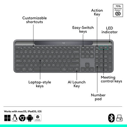 Logitech Signature Slim Solar+ Teclado Inalámbrico Bluetooth LE Batería 4 Meses