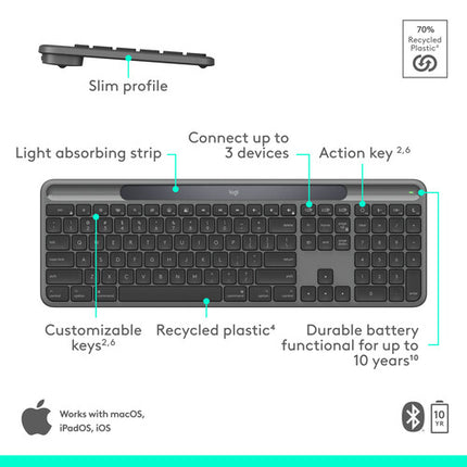 Logitech Signature Slim Solar+ Teclado inalámbrico para Mac con carga solar y Bluetooth LE
