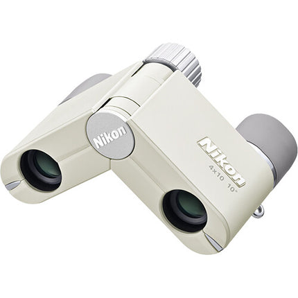 Nikon 4x10D Prismáticos de Bolsillo Blanco Marfil 10° Campo Visión 3.9' Enfoque Cercano