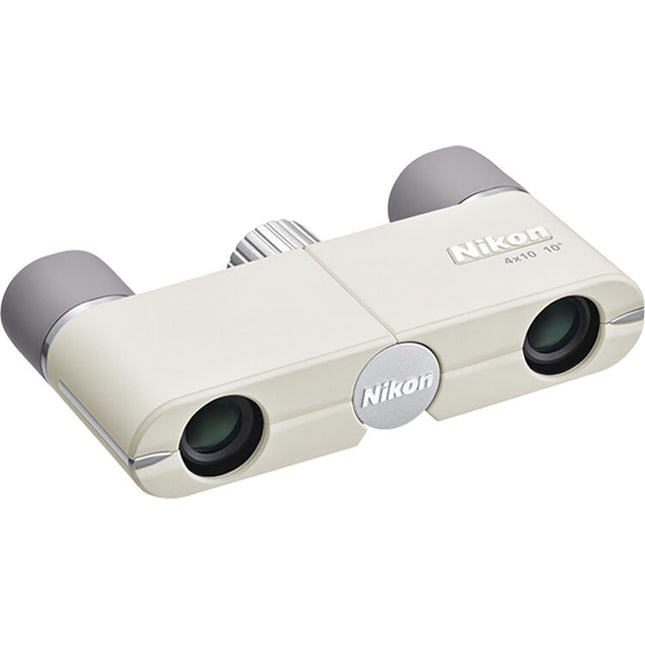 Nikon 4x10D Prismáticos de Bolsillo Blanco Marfil 10° Campo Visión 3.9' Enfoque Cercano
