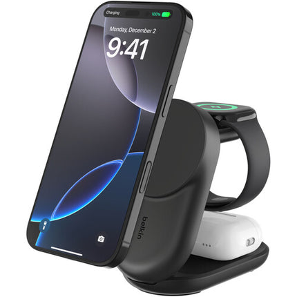 Belkin UltraCharge Cargador Inalámbrico Plegable 3 en 1 Qi2 25W Negro