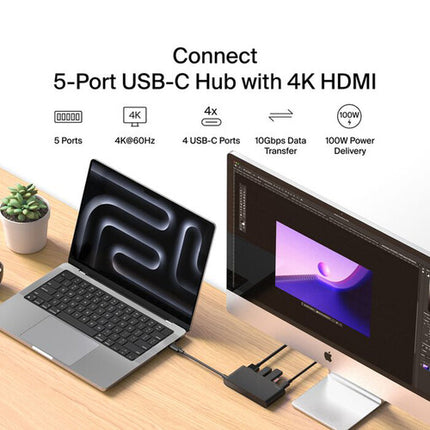 Belkin 5 Puertos USB-C Hub HDMI 4K60 Con Salida HDMI 2.0 100W PD