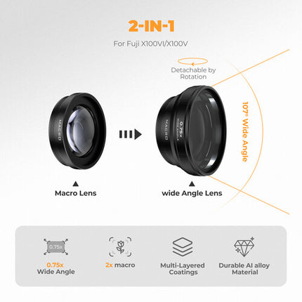 Freewell Lente Angular y Macro 2 en 1 para FUJIFILM X100 Serie con Rosca 62mm