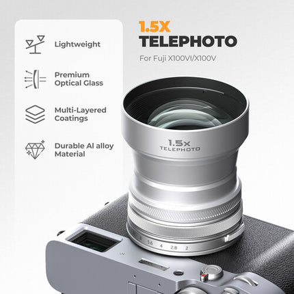Freewell 1.5x Lente Telefoto para FUJIFILM X100 Serie Plata 62mm Rosca
