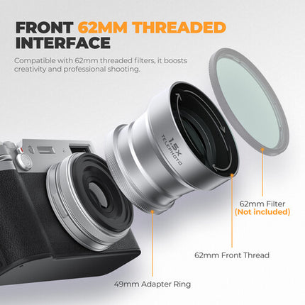 Freewell 1.5x Lente Telefoto para FUJIFILM X100 Serie Plata 62mm Rosca