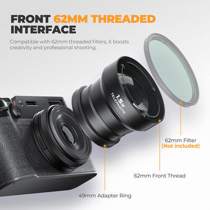 Freewell Lente Teleobjetivo 1.5x para FUJIFILM X100 Serie 62mm con Funda