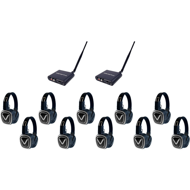 VocoPro Silent Disco Pro 210 Sistema de Auriculares Inalámbricos 300 Pies 2 Transmisores 10 Receptores
