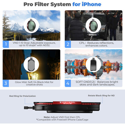 Freewell Pro Hybrid Kit de filtros variables ND CPL para iPhone con estuche portátil