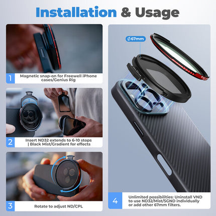 Freewell Pro Hybrid Kit de filtros variables ND CPL para iPhone con estuche portátil