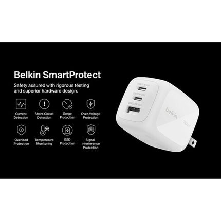 Belkin BoostCharge Pro 70W Cargador de Pared USB GaN 3 Puertos PD 3.1