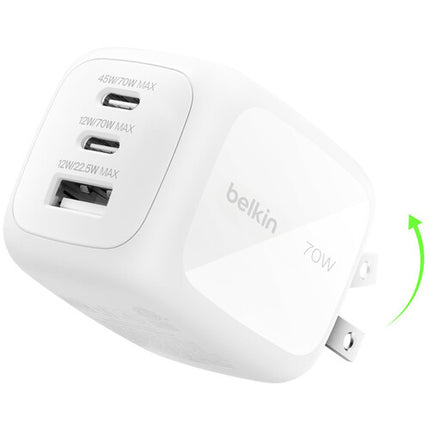 Belkin BoostCharge Pro 70W Cargador de Pared USB GaN 3 Puertos PD 3.1