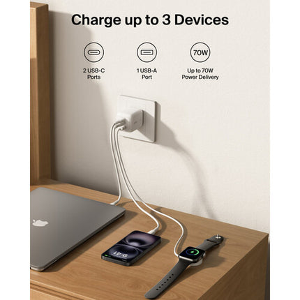 Belkin BoostCharge Pro 70W Cargador de Pared USB GaN 3 Puertos PD 3.1