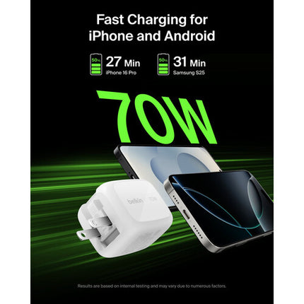 Belkin BoostCharge Pro 70W Cargador de Pared USB GaN 3 Puertos PD 3.1