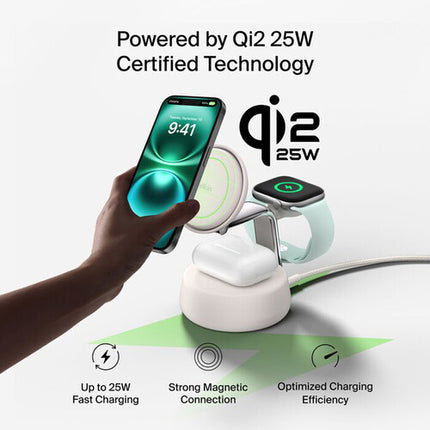 Belkin UltraCharge Pro Estación de carga magnética 3 en 1 Qi2 25W con refrigeración y adaptador 45W