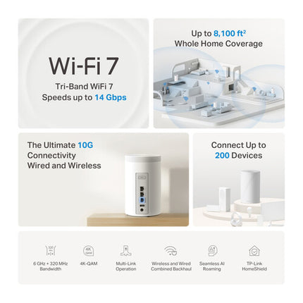 TP-Link Deco BE67 BE14000 Sistema Wi-Fi 7 Tri Banda 13659 Mb/s 3 Piezas