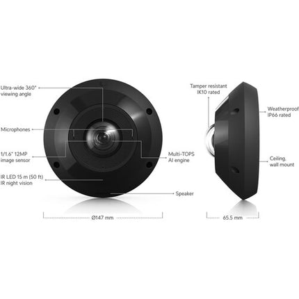 Ubiquiti UniFi G6 Pro 360 Cámara Panorámica Exterior 12MP 3504x3504 360°