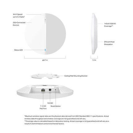 TP-Link Festa F67 AX5400 Punto de Acceso Wi-Fi 6 Dual-Banda 1500 ft² 2.5G PoE