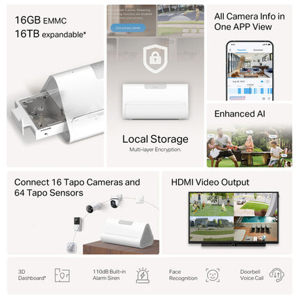TP-Link Tapo H500 Base Inteligente para Hogar 16GB Almacenamiento 110dB Sirena
