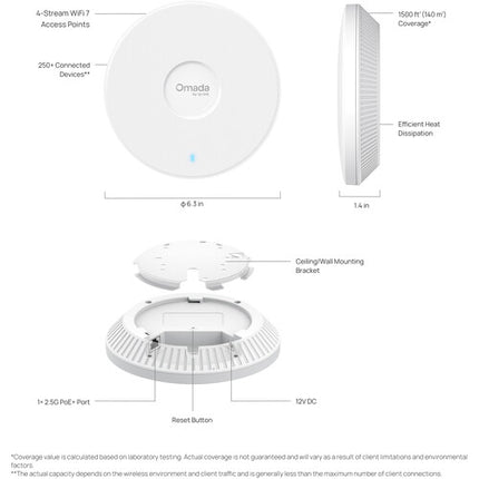 TP-Link Omada EAP720 BE5000 Punto de Acceso Wi-Fi 7 Doble Banda 5012 Mb/s Adaptador de Corriente
