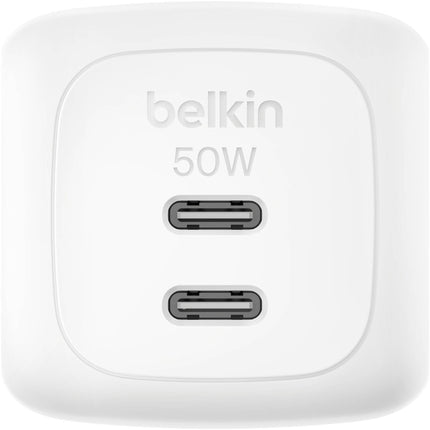 Belkin Dual USB-C 50W Cargador de Pared GaN con 2 Puertos y Protección Inteligente