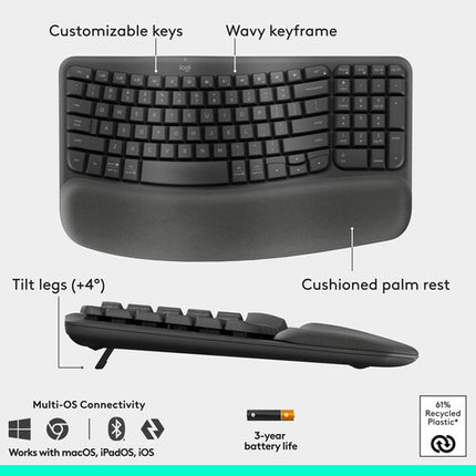 Logitech Wave Keys y Lift Combo Teclado y Ratón Ergonómico Bluetooth 2400GHz 4000dpi