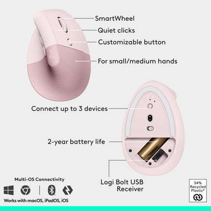 Logitech Wave Keys y Lift Combo Teclado y Ratón Ergonómico Inalámbrico Rose