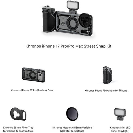 Tilta Khronos iPhone 17 Pro Max Kit Street Snap Filtro Polarizador 58mm Luz LED Mini