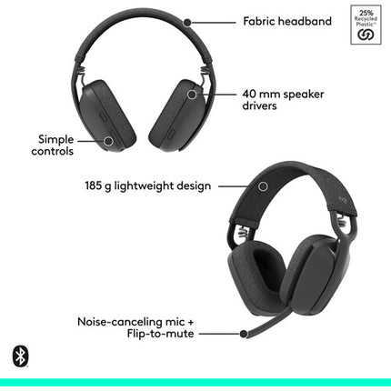 Logitech Zone Vibe Auriculares Inalámbricos Bluetooth 40mm 20 Horas Batería