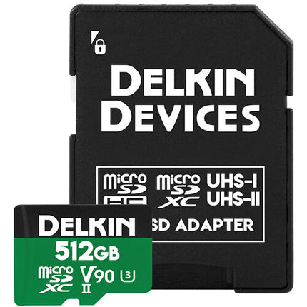 Delkin Devices 512GB microSDXC UHS-II Tarjeta de Memoria 300 MB/s con Adaptador SD