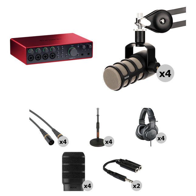 Focusrite Scarlett 18i16 Interfaz de Audio USB-C 24-Bit 192 kHz Kit Podcast 4 Personas