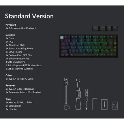 Keychron K2 HE Teclado Inalámbrico 75% Bluetooth 5.2 RGB Negro