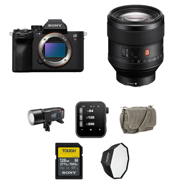 Sony a7R V Cámara sin Espejo 61MP 8K 24p con Lente 85mm f/1.4 y Kit Completo de Retrato